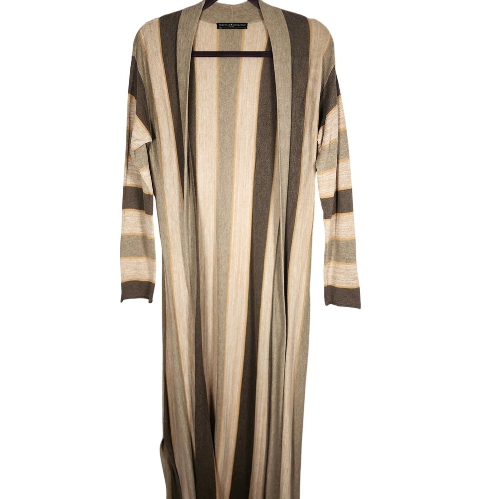 Peruvian Connection Striped Duster Cardigan Maxi Length Medium Pima Cotton